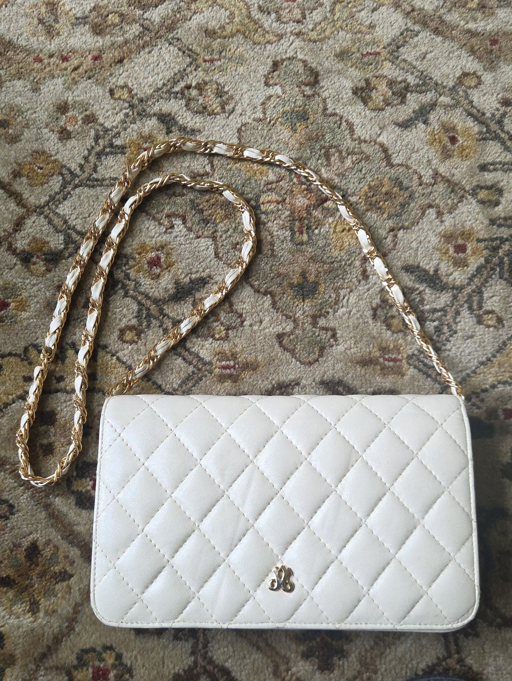 Jay Herbert Cream Quilted Crossbody Bag with Gold Chain